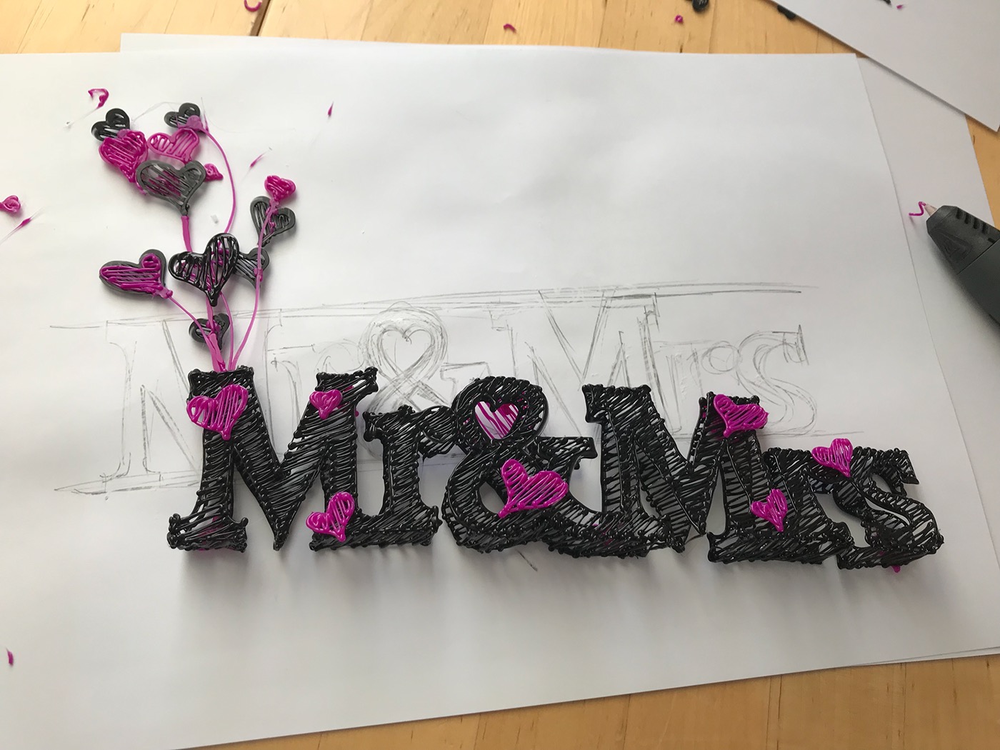 3d pen lettering 3d printing PLA plastic Love mr and mrs Just Married