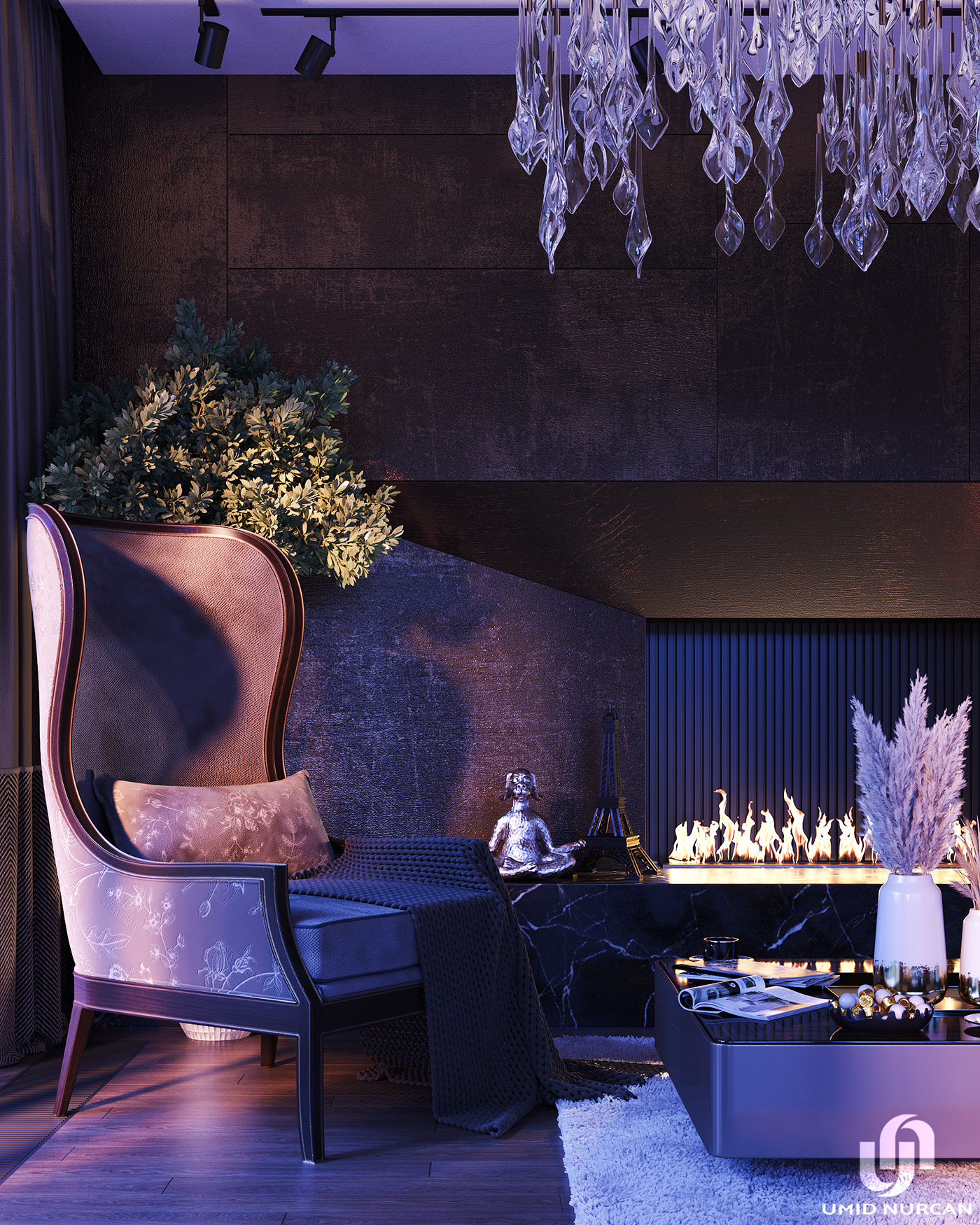 3dsmax closeup corona design fireplace Interior interior design  Luxury Design modern Render