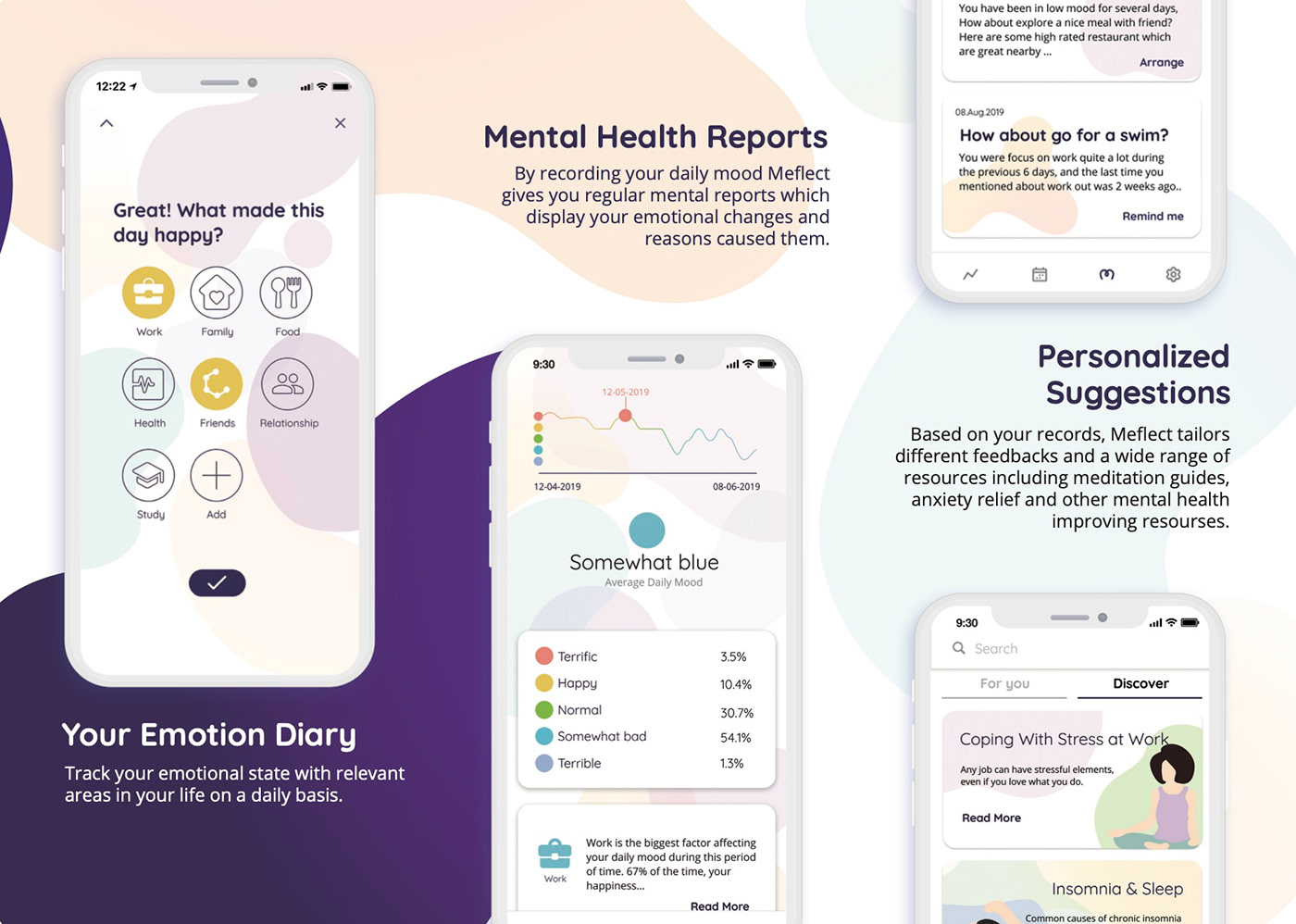 app mental Health emotion meditation UI ux Interface case study