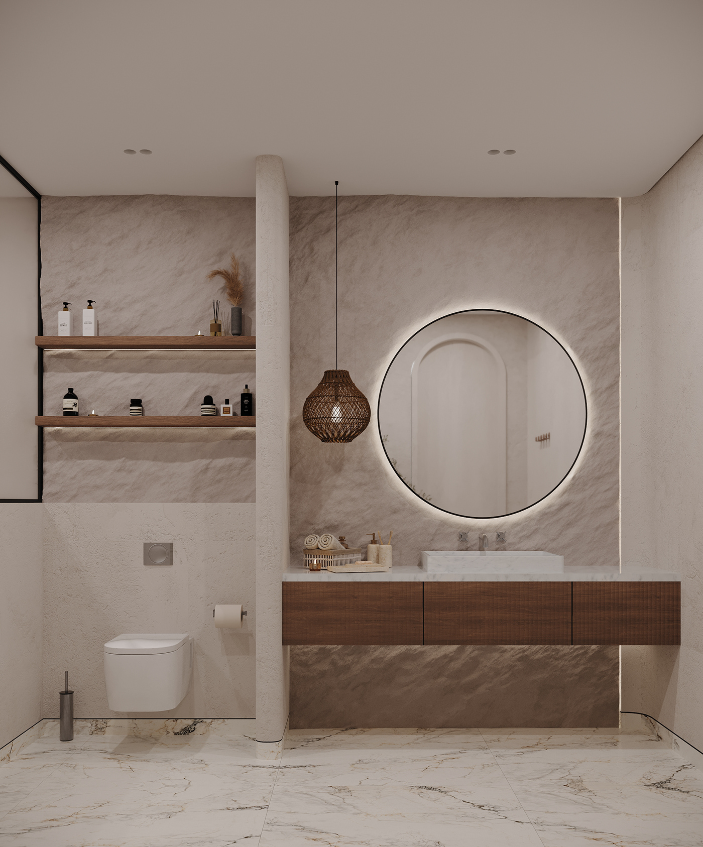 jacuzzi bathroom interior design  Render boho Scandinavian Wabisabi architecture corona modern