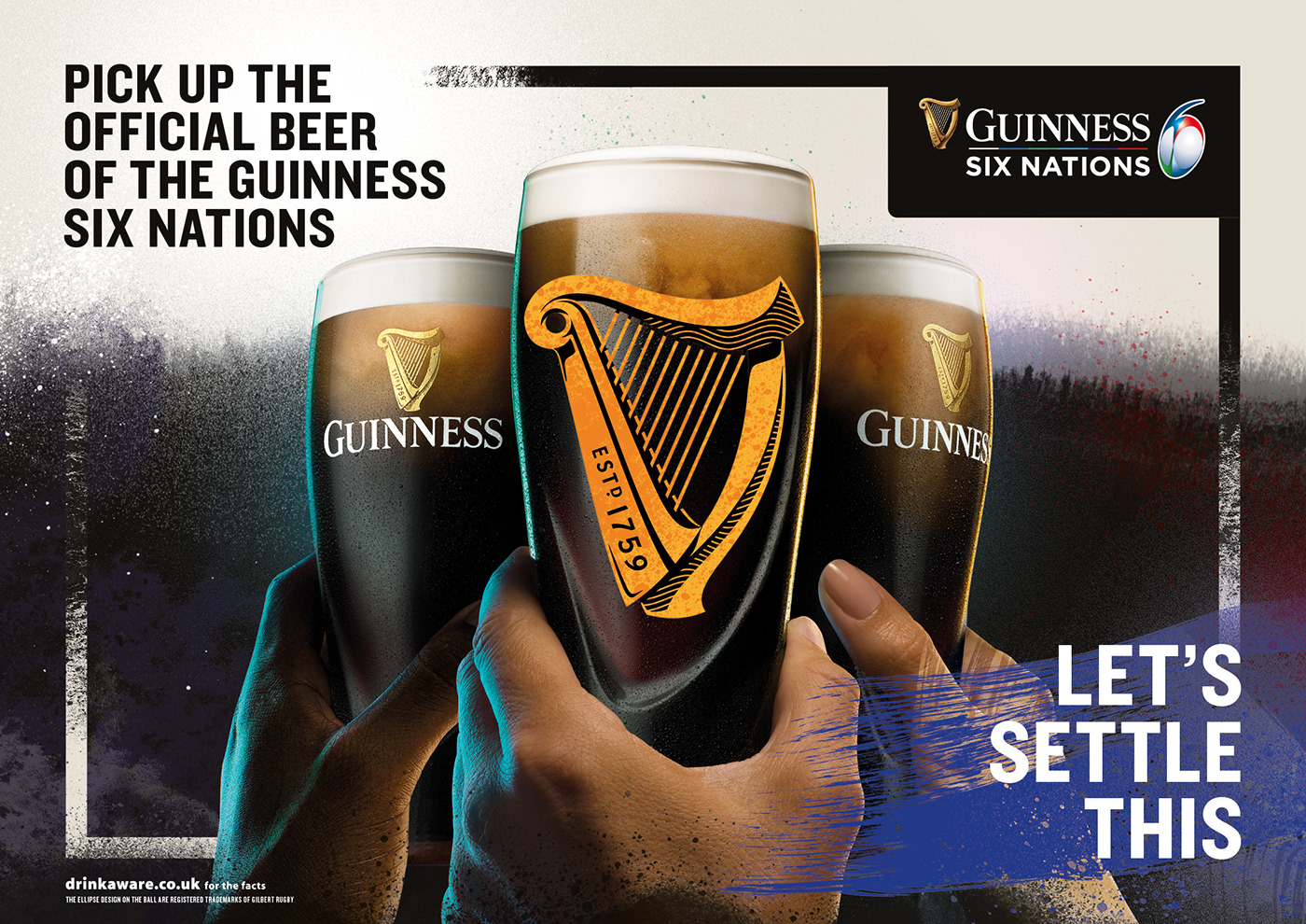 Advertising  alcohol beer campaign drinks guinness hands pint Rugby Six Nations