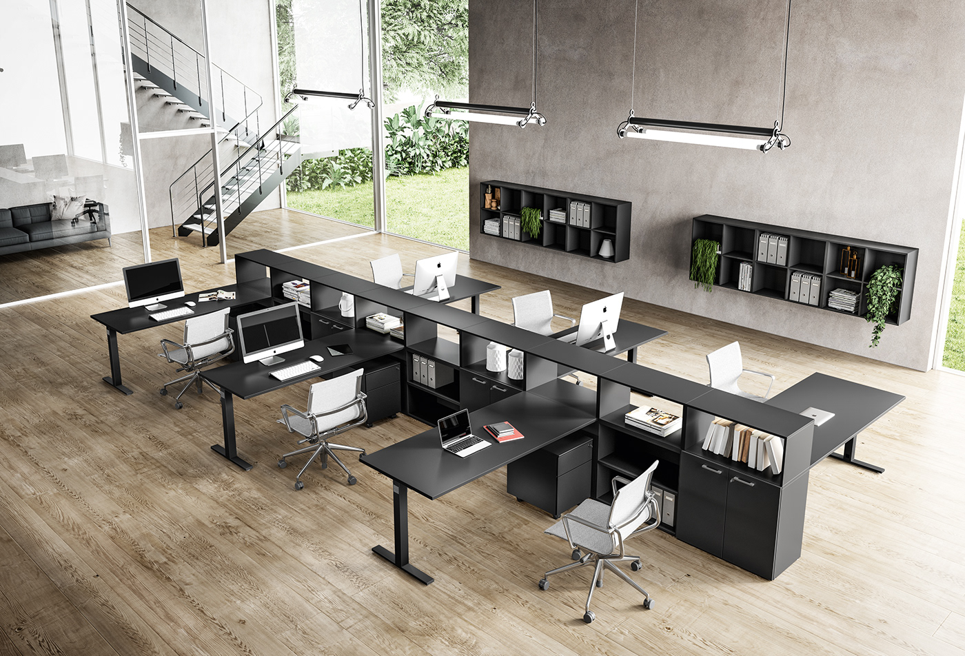 Render Office furniture design CGI minimal Interior 3D architecture product