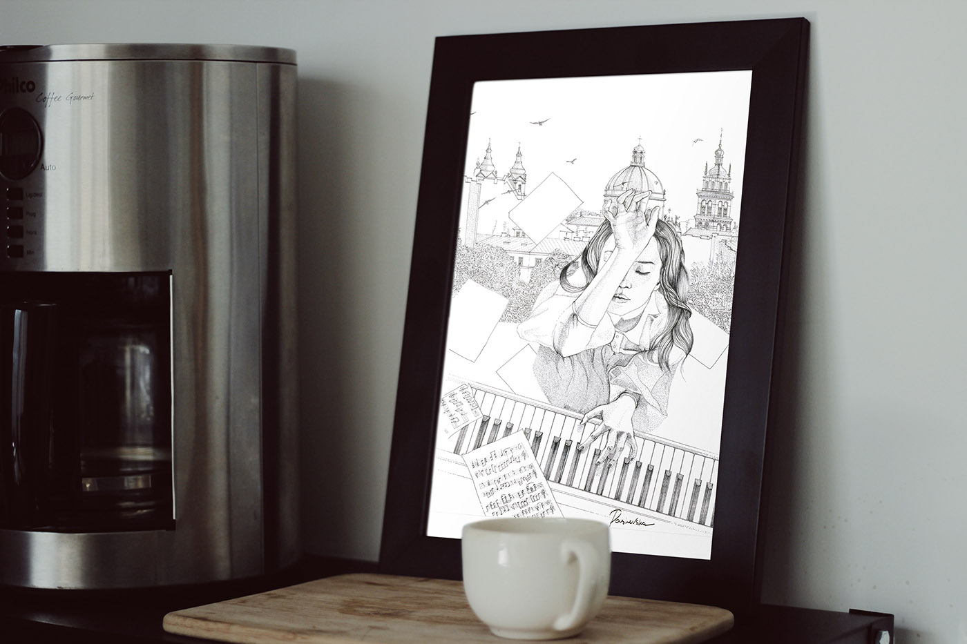 ink Illustrator portarit architecture hand drawing paper Lviv music musican graphic
