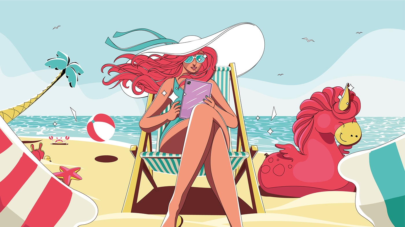ILLUSTRATION  summer beach unicorn Greece Character design  music spotify Crossword sea