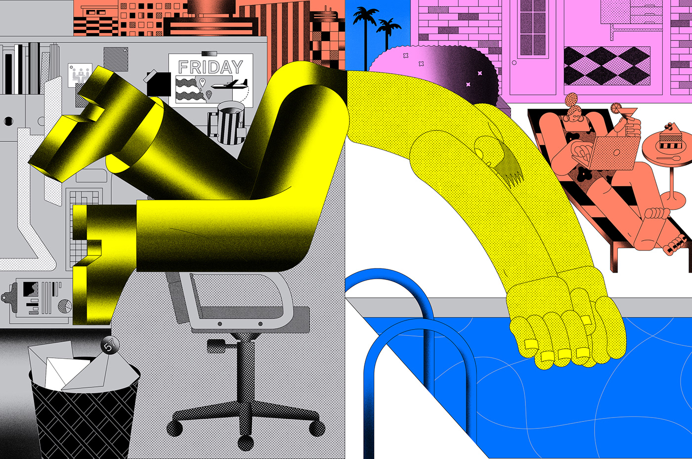 COVid Editorial Illustration illustration，插画 Office working space