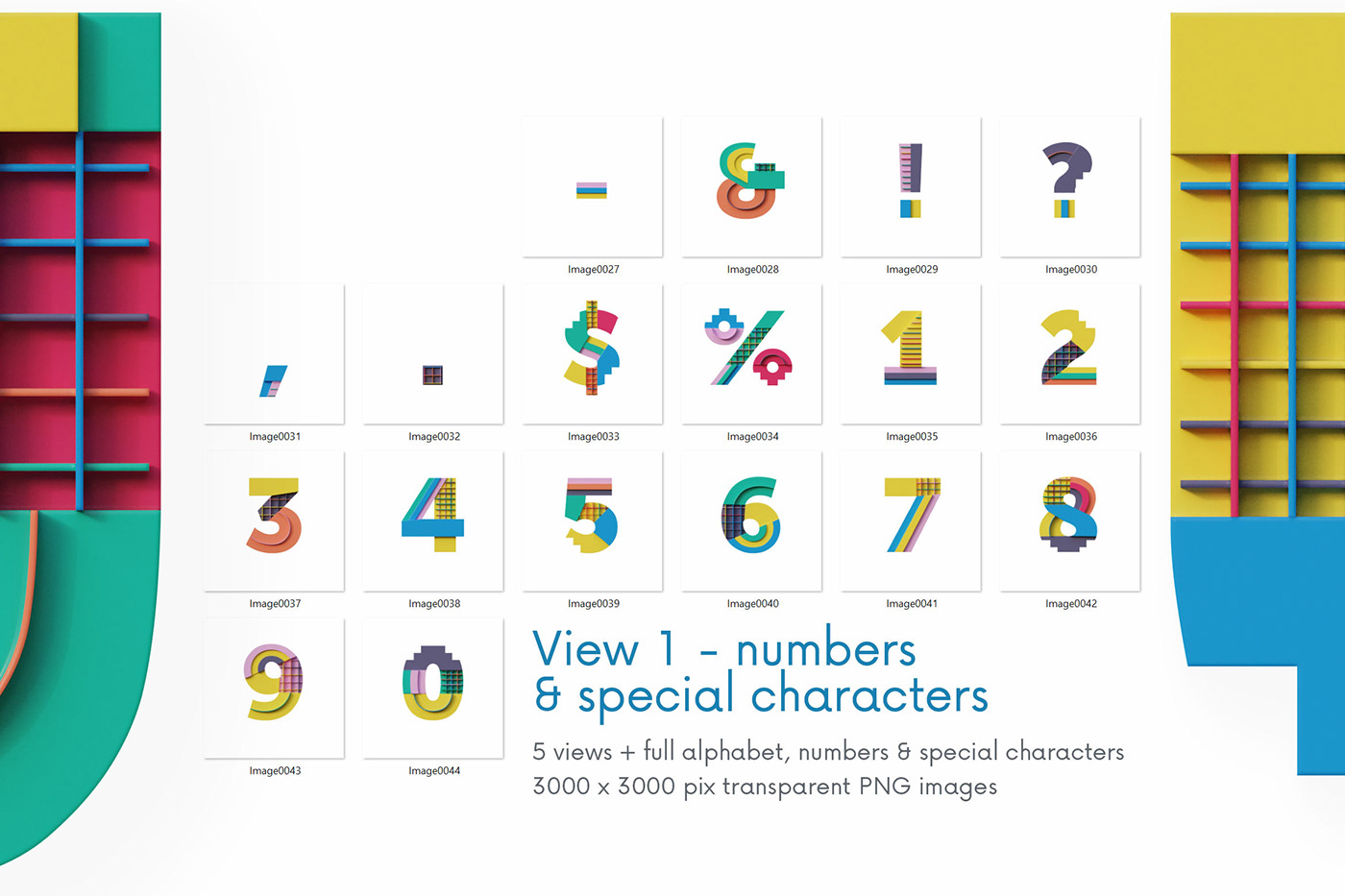 3D alphabet colorful geometric graphics lettering letters png type Typeface