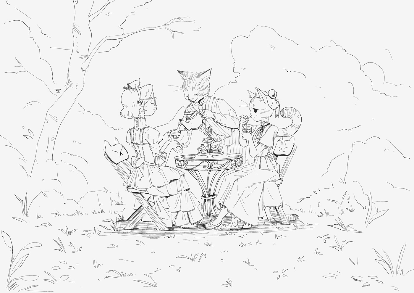 Cat children book ILLUSTRATION  tea