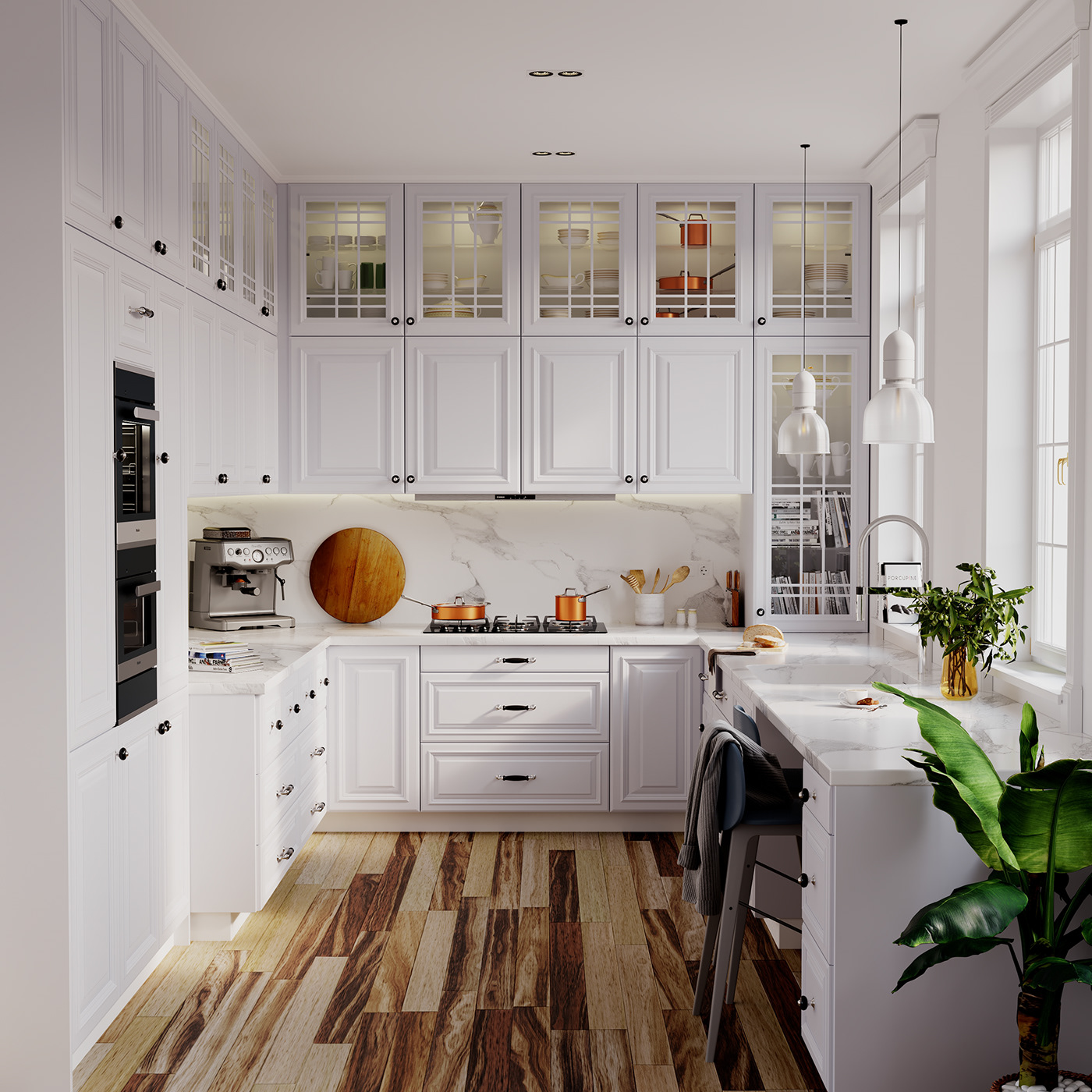 3D cinema4d cocina corona diseño infografia Interiorismo kitchen Render White