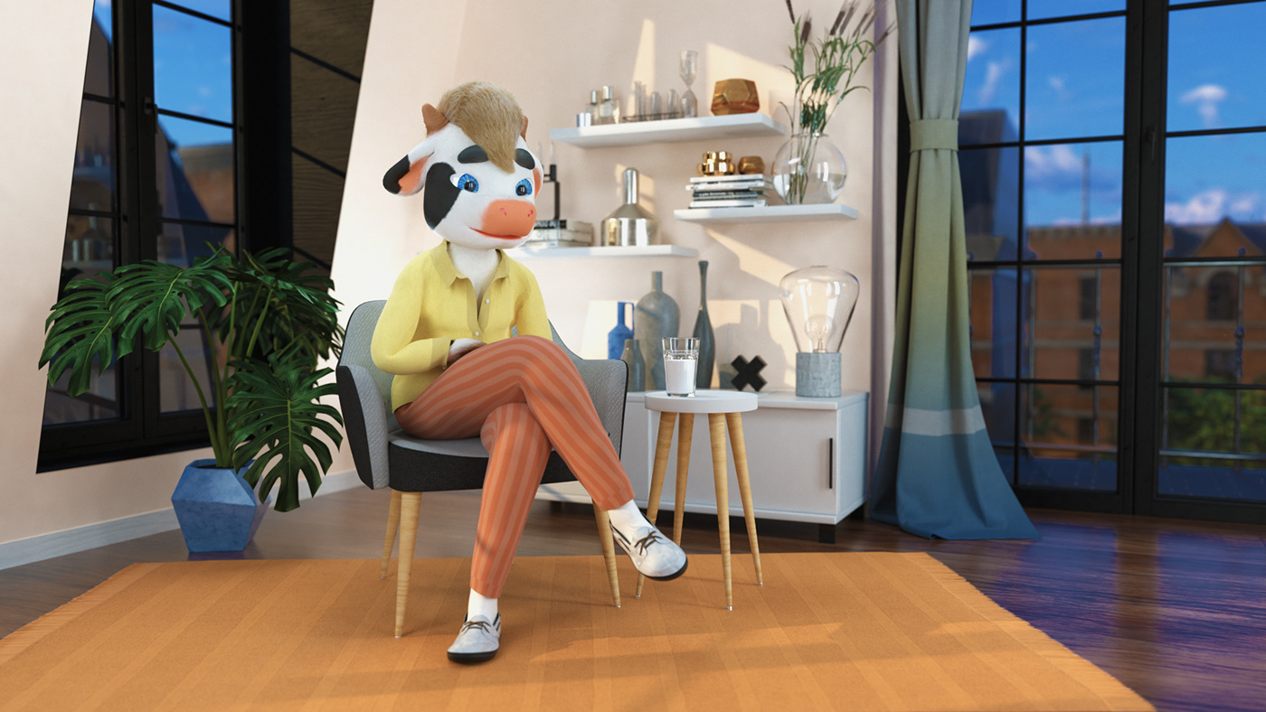 3D animation  cartoon Character cow cute flat realistic