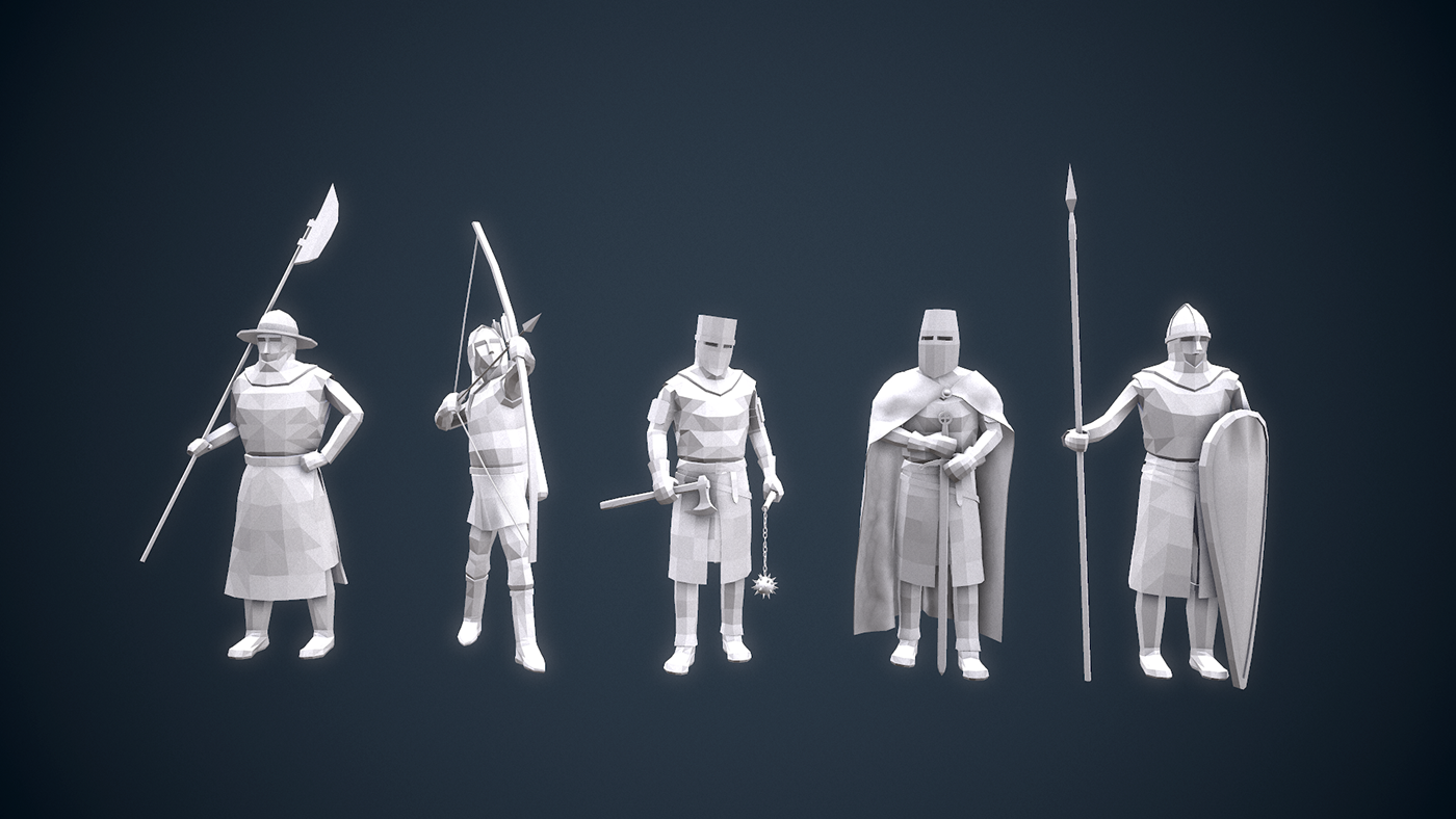 medieval stylized Low Poly characters game Game Art templar knight soldier archer