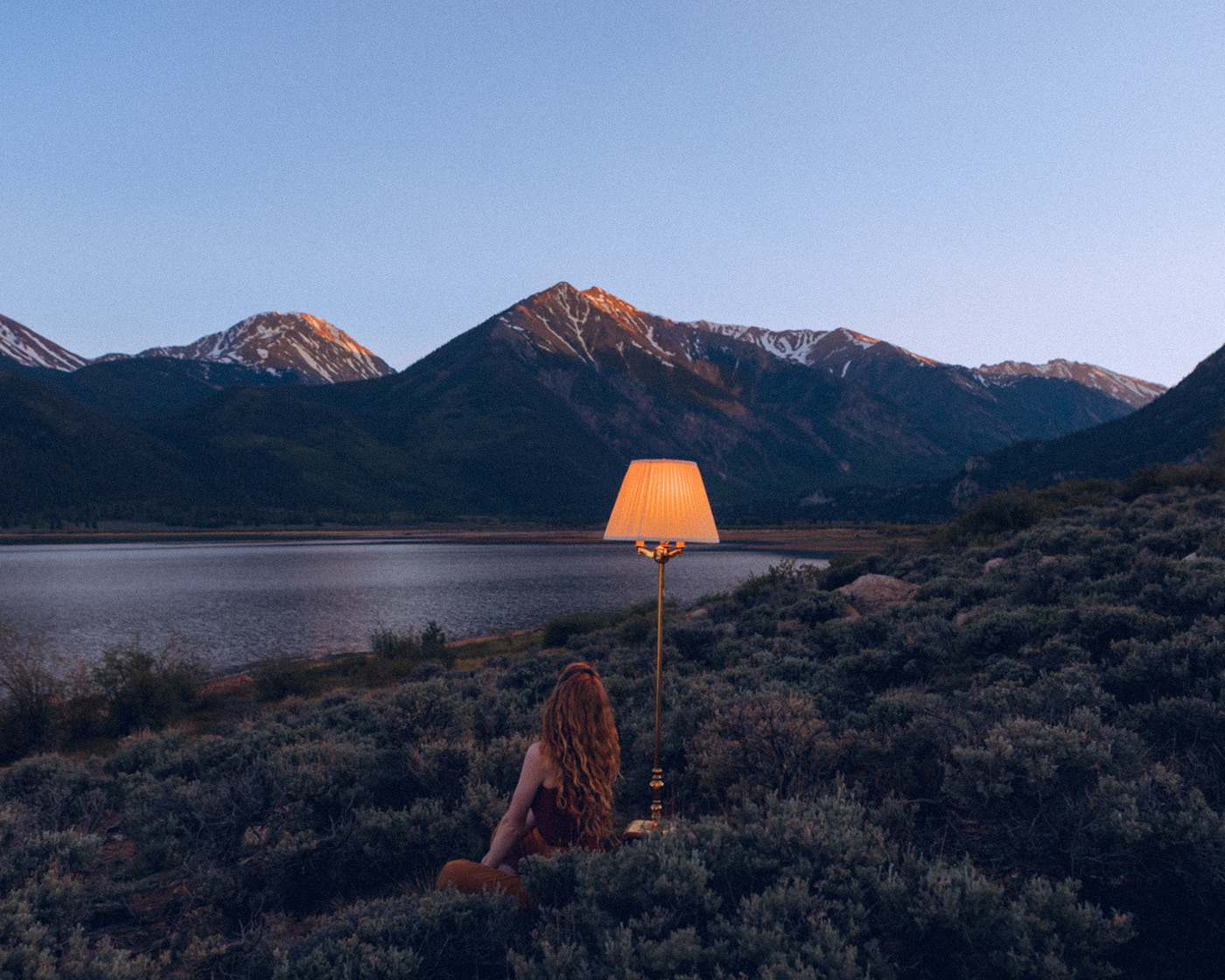 blue hour Colorado fine art photography Lamp Landscape light mountains Photography  self portraiture surrealism