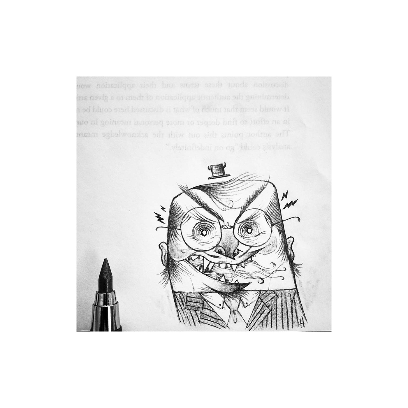 sketchbook doodle Character animals people black and white ballpoint pen biro