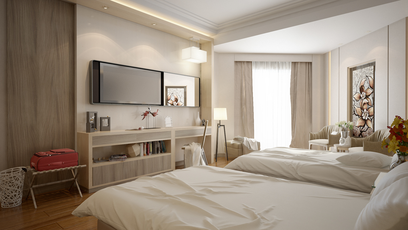 hotel bedroom Interior 3D designer decor