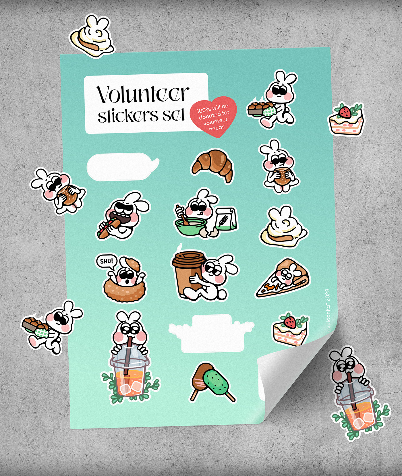 Mascot sticker set bunny baker bakery branding bun Retro vintage rabbit