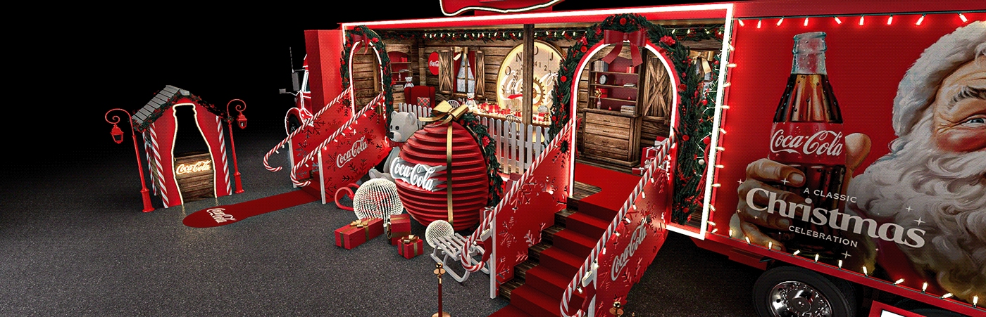 Coca Cola Christmas new year Truck cabin design santa xmas raindeer vilage