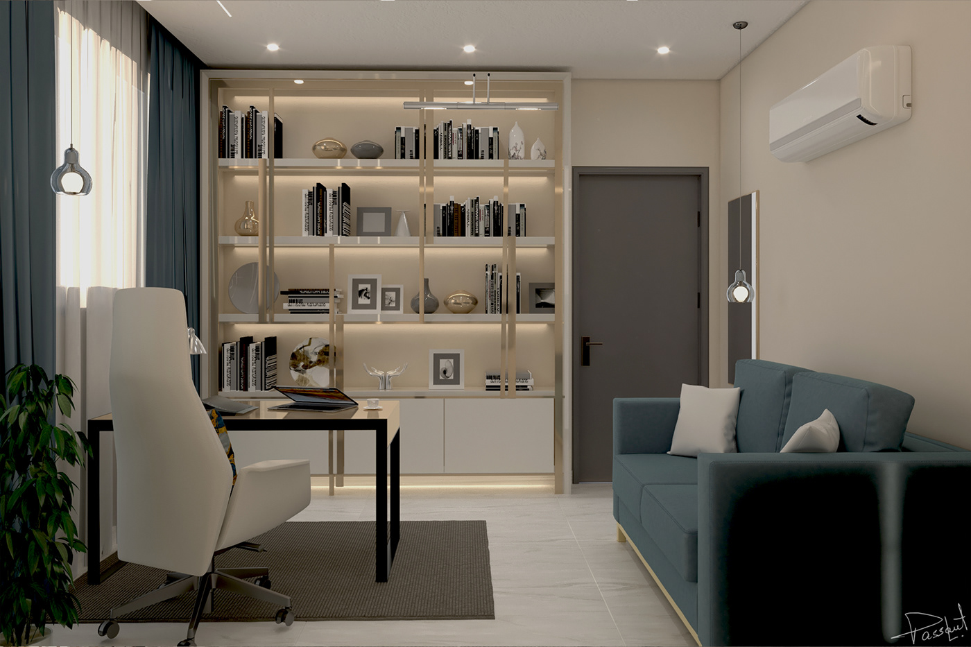 Office home office interior design  3ds max visualization Render vray office room home design sleepersofa