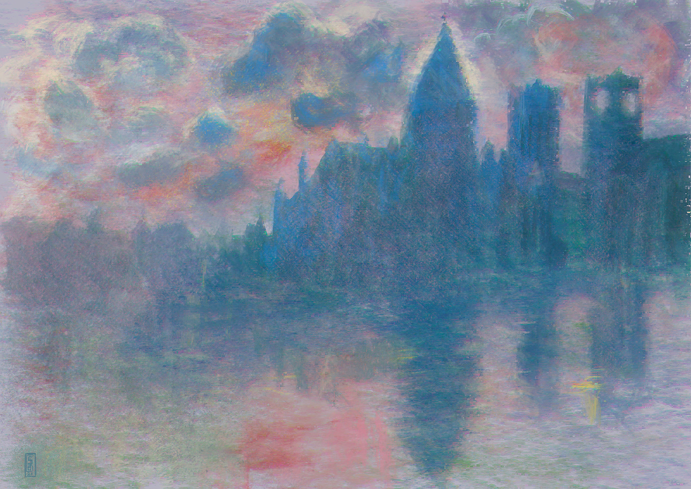Painting of Cathedral Said Bavo in Haarlem,the Netherlands. Inspired by Claude Monet.