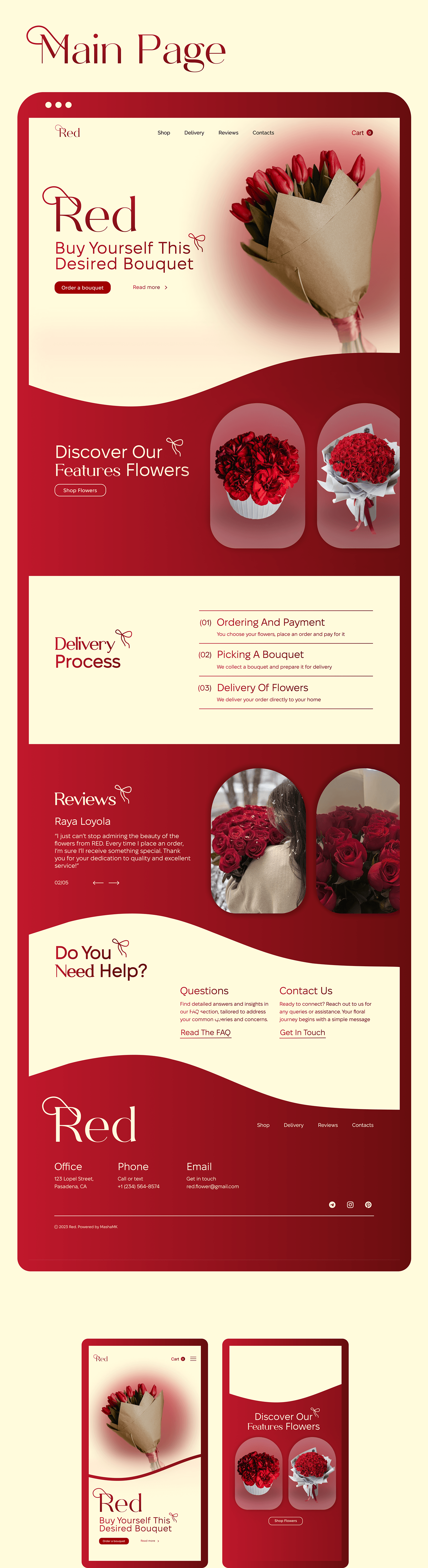 Flowers ui ux Figma Web Design  landing page e-commerce red Flower Shop branding  Graphic Designer