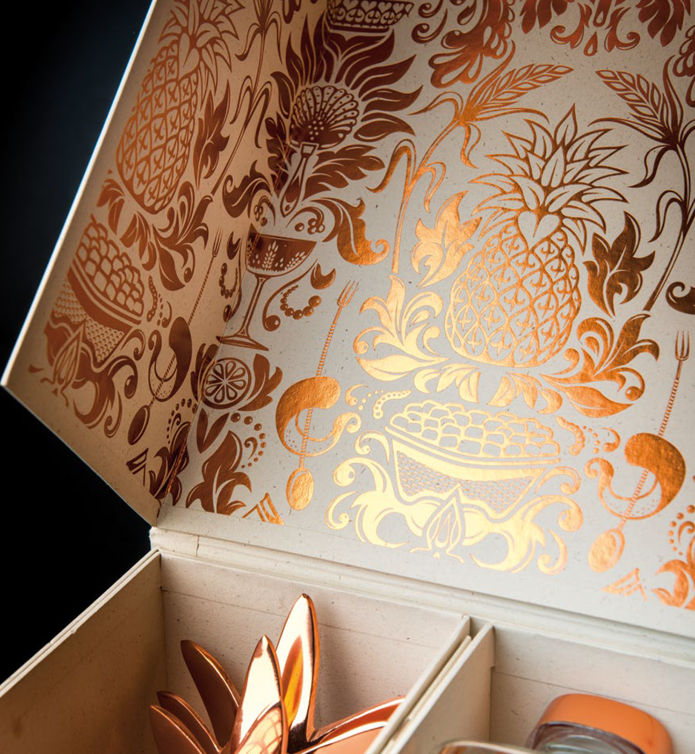 copper Pineapple absolut ELYX bottle foil box Booklet Vodka handcrafted pattern wallpaper