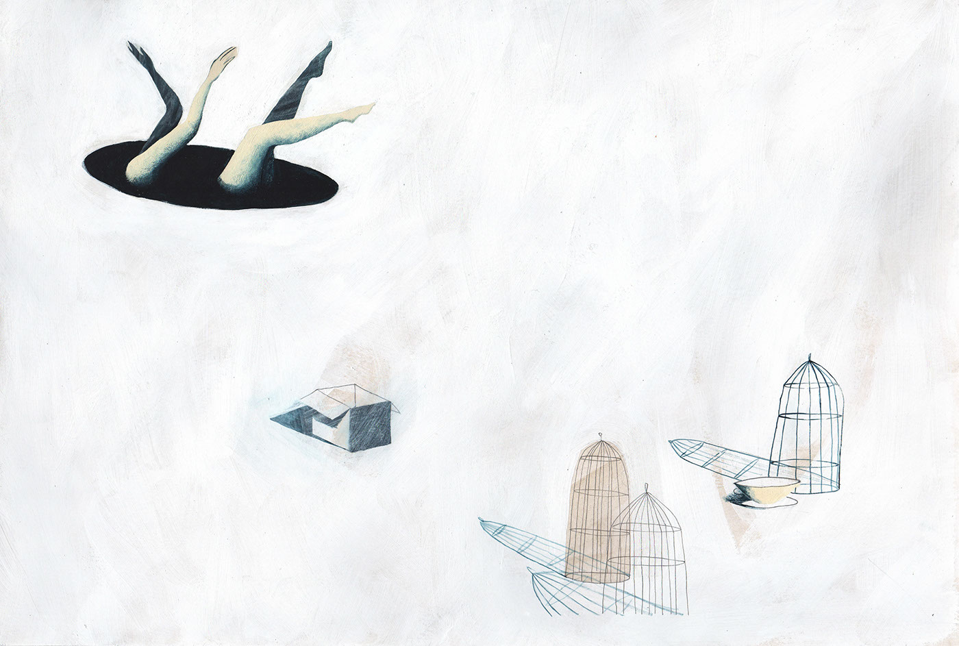 ILLUSTRATION  painting   birds cage acrylic acrylic painting illustrazione Illustrated book libro illustrato