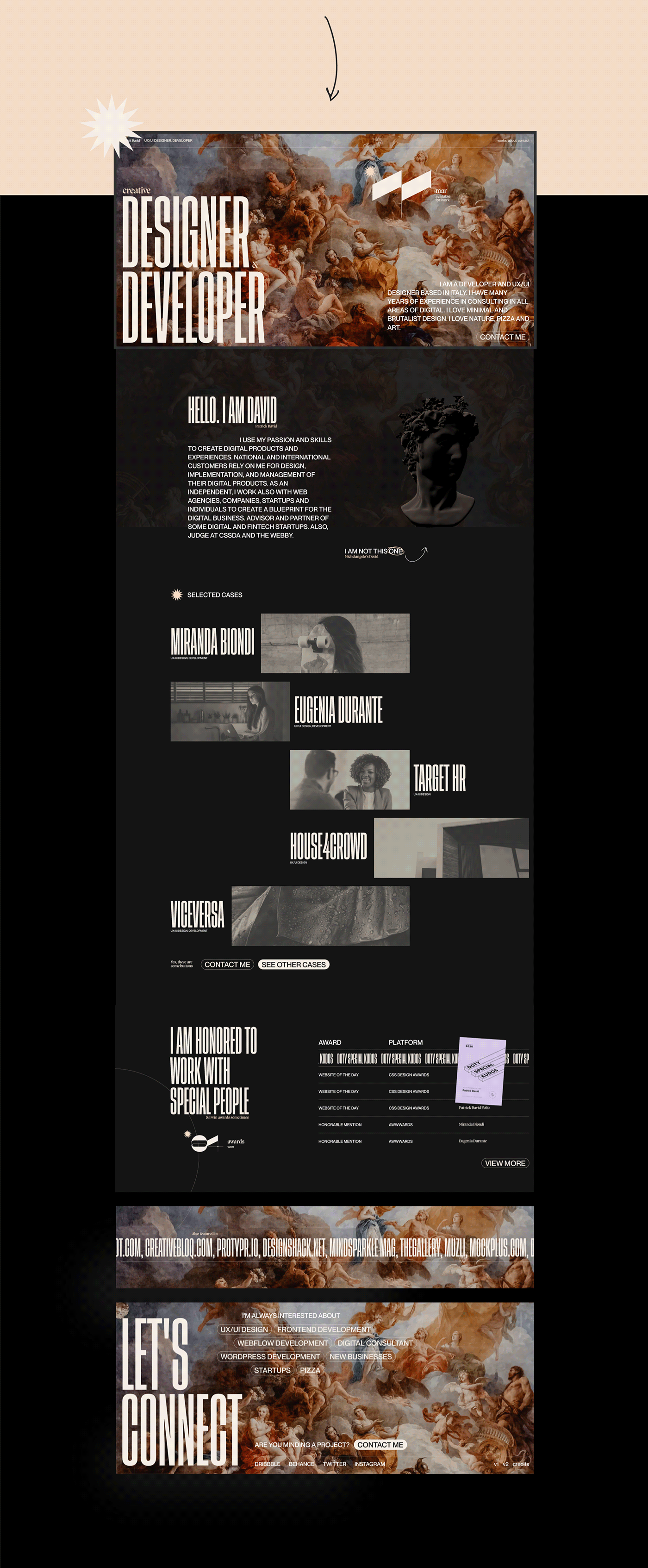 Brutalism Brutalist design minimal One Page portfolio Progetto web typography   Web Design  Website