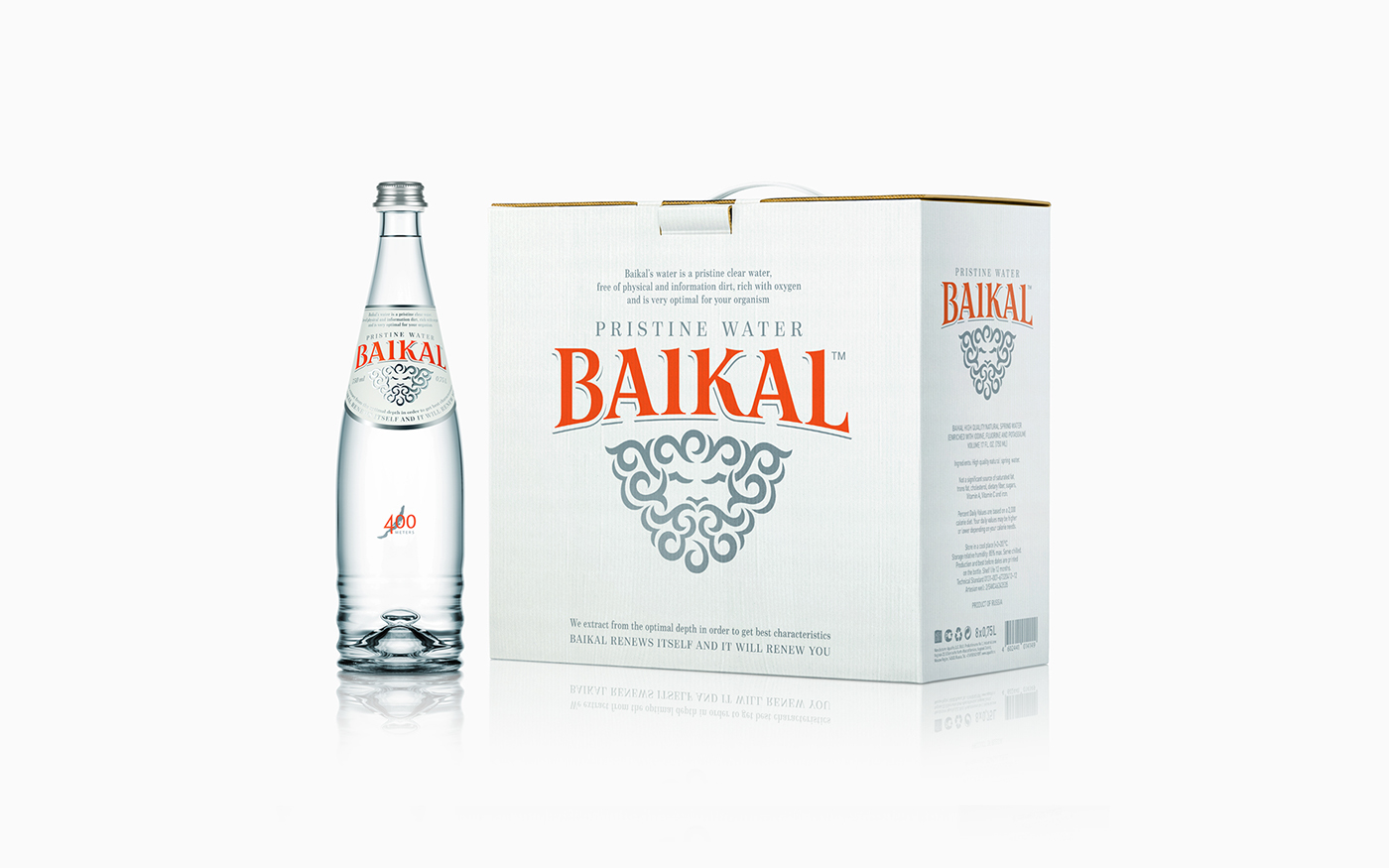 water bottle Packaging logo silver Label typography   legend baikal premium