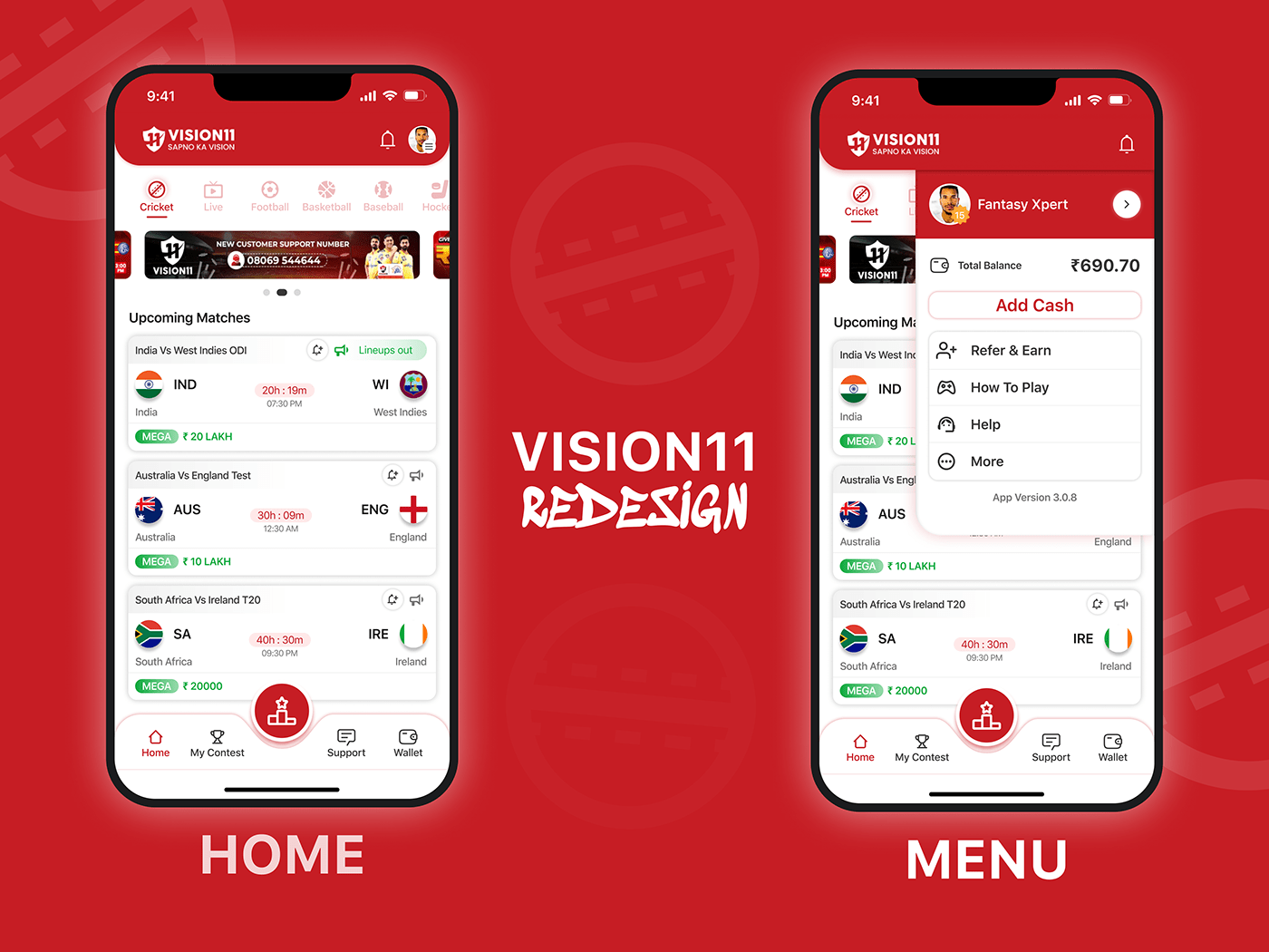 fantasyapp iosapp redesignapp redesignUI vision11 vision11redesign
