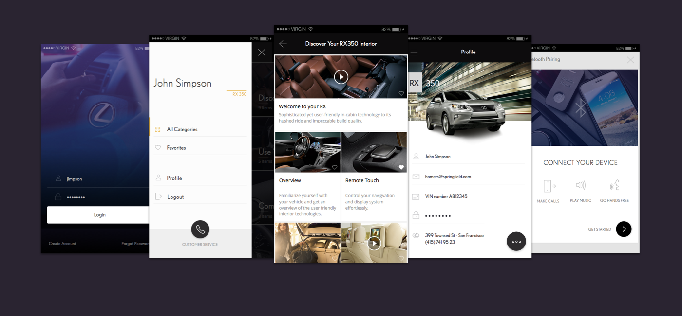 toyota Lexus car mobile app design black iphone
