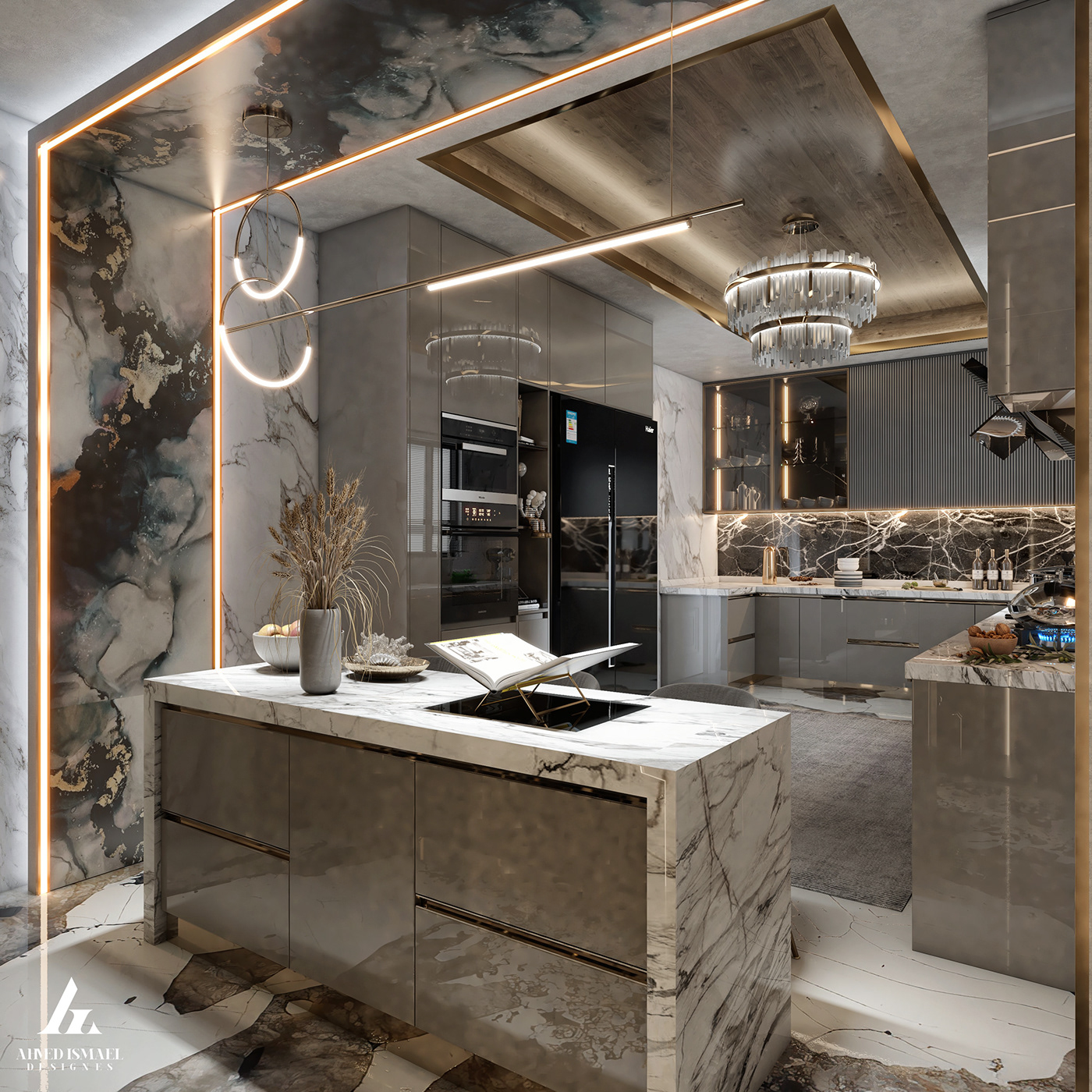 3D 3ds max architecture design interior design  kitchen modern Render visualization vray