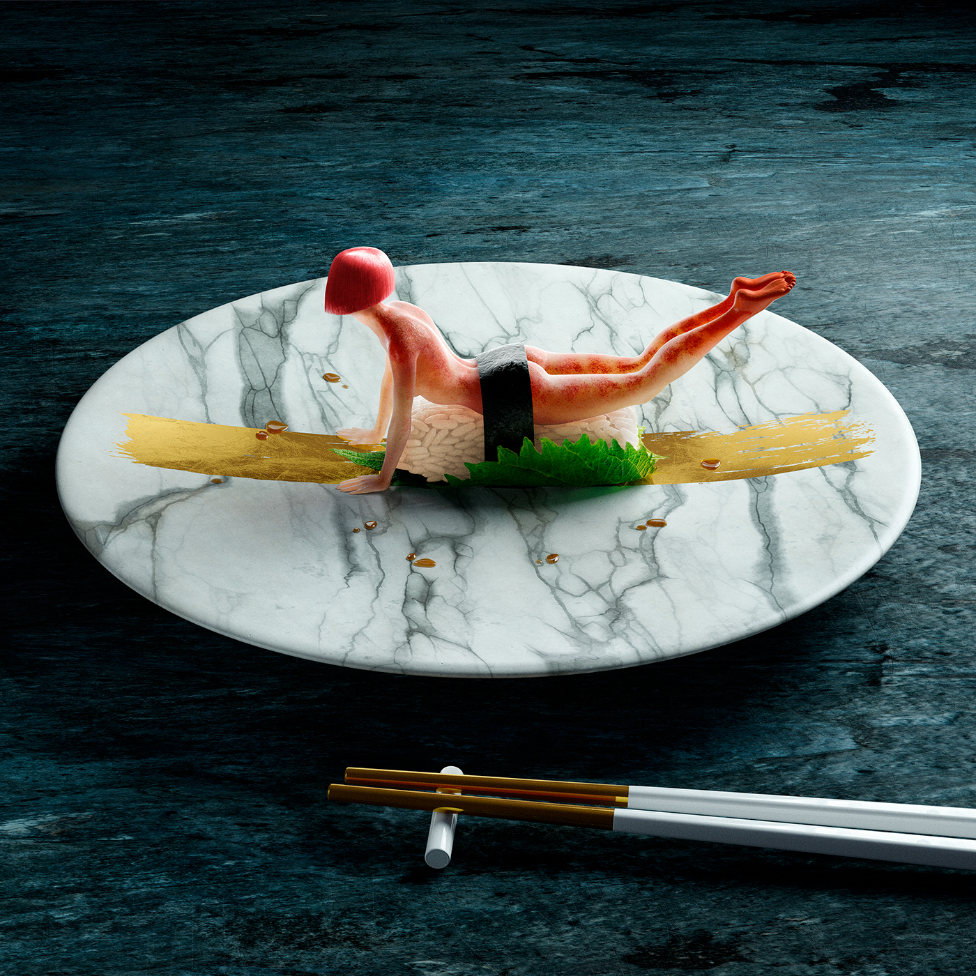 Digital Art  women body Sushi gastronomy gourmet luxury foodporn