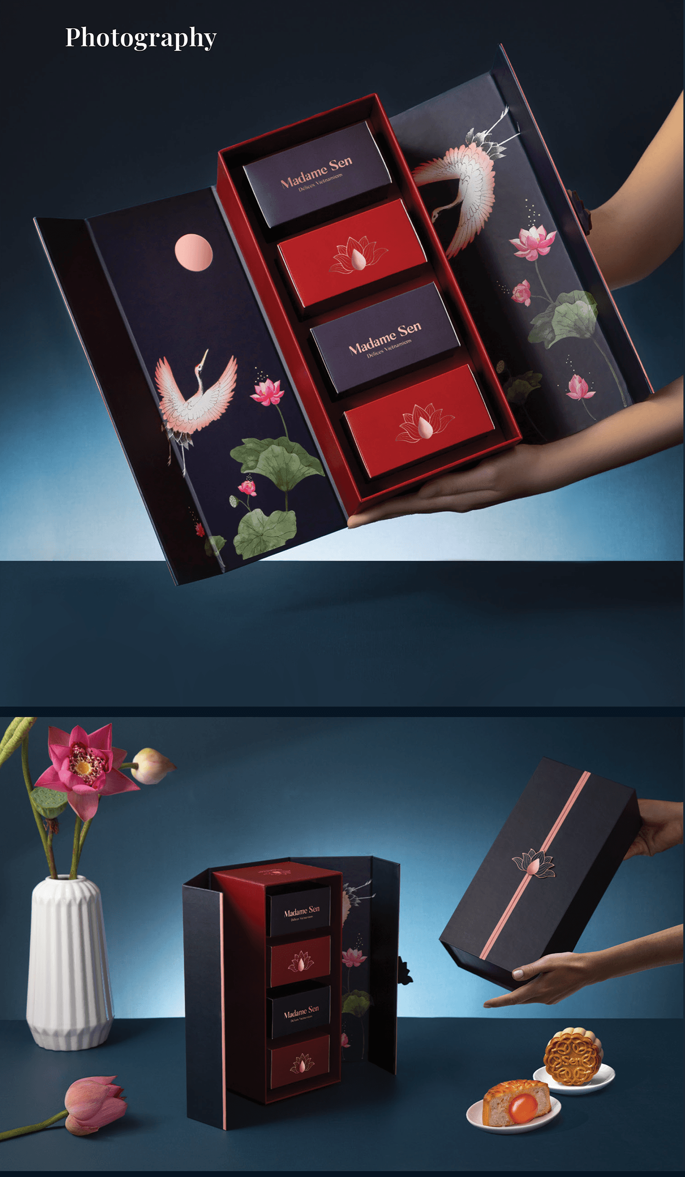 mooncake packaging Mid-Autumn Festival Packaging brand identity Food  gift box package design  Lotus vietnam