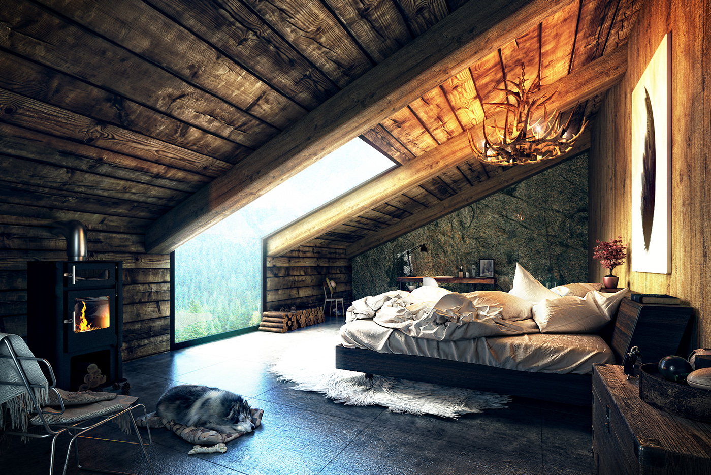 3D CGI rendering interiors shelter wild lighting 3D Modelling 3dmax inspiring