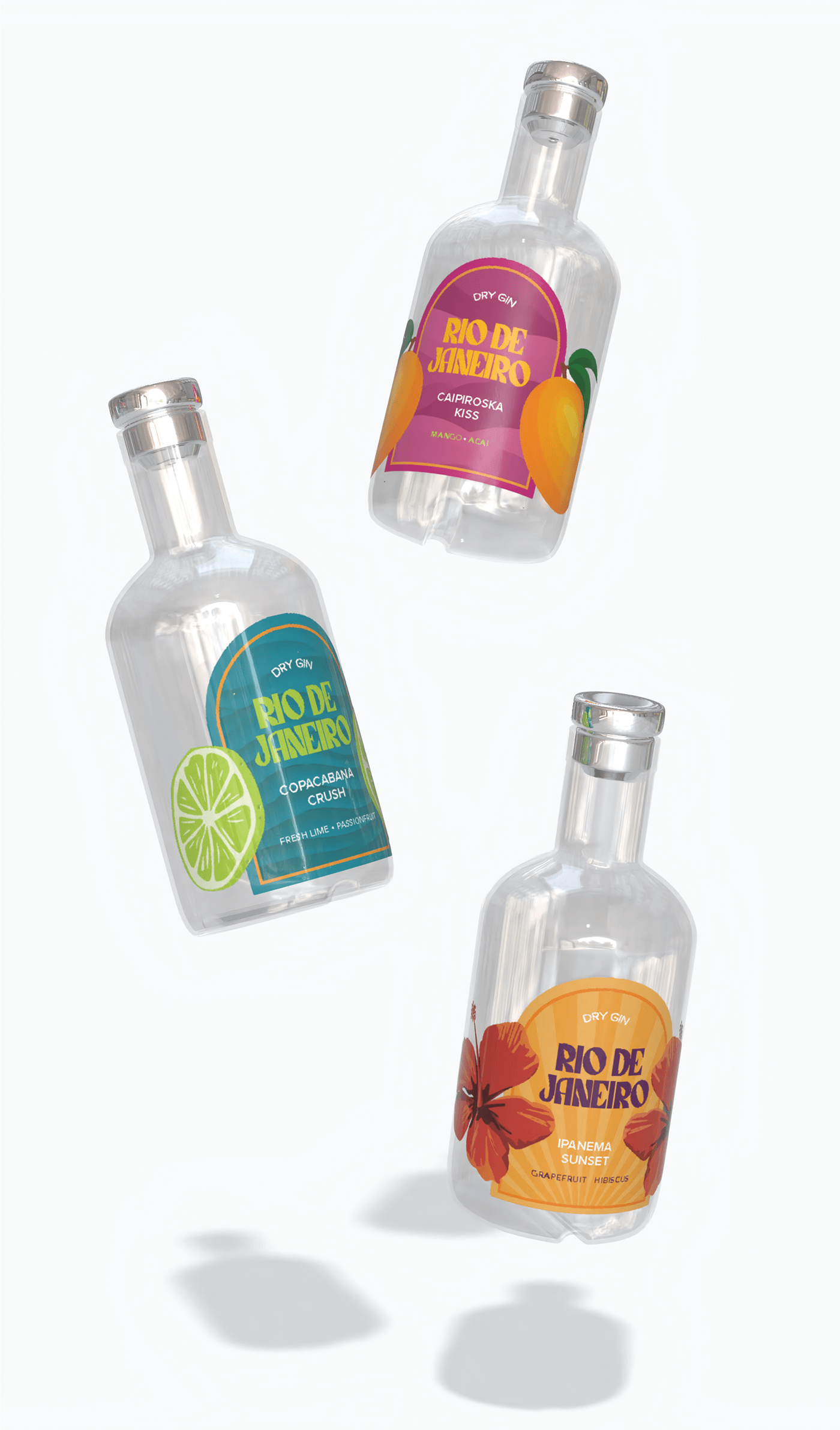 packaging design gin label design Summer vibes label design inspiration vector Gin Bottle Mockup Colourful design