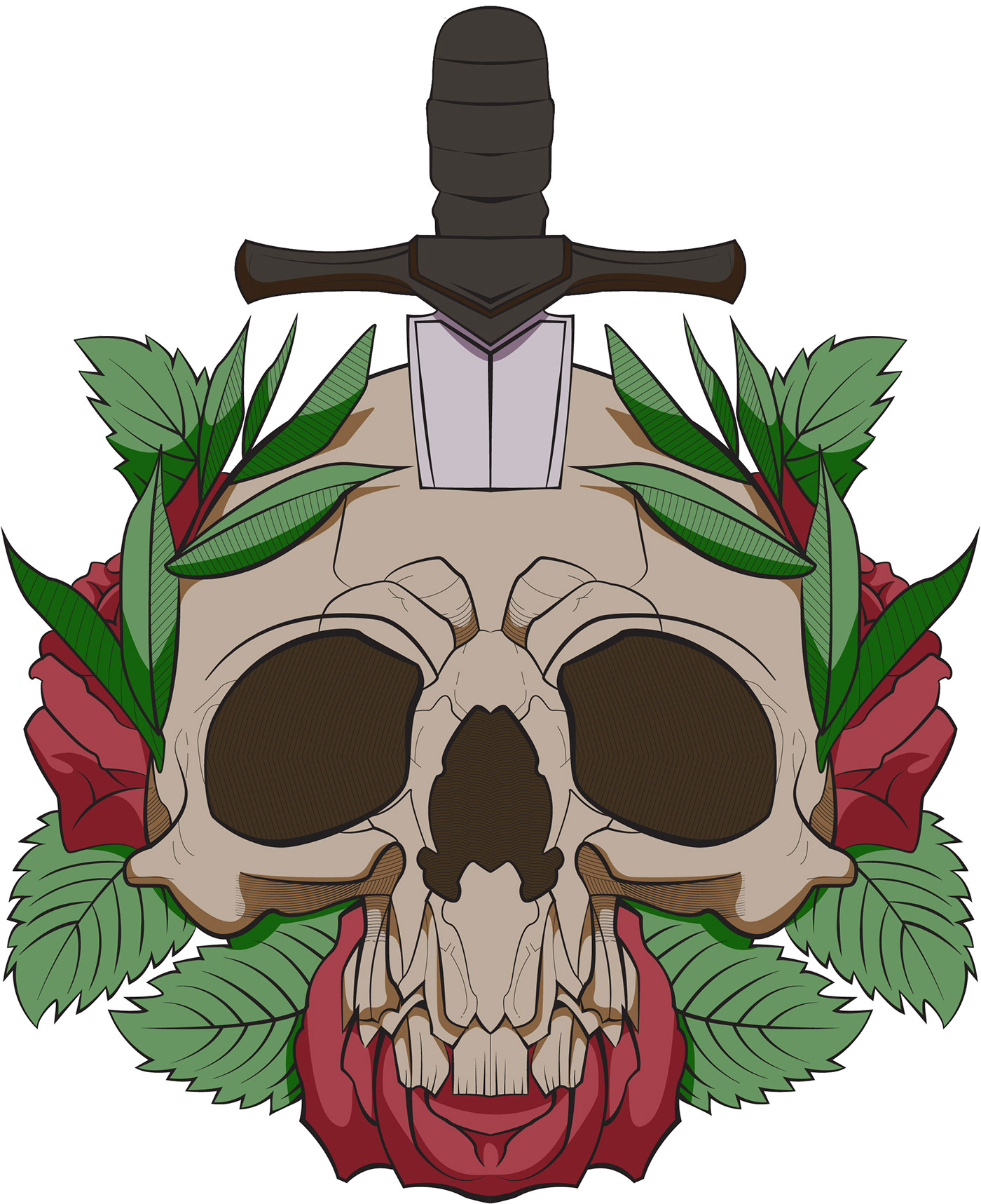 skulls knife Roses floral dark tattoo Flowers