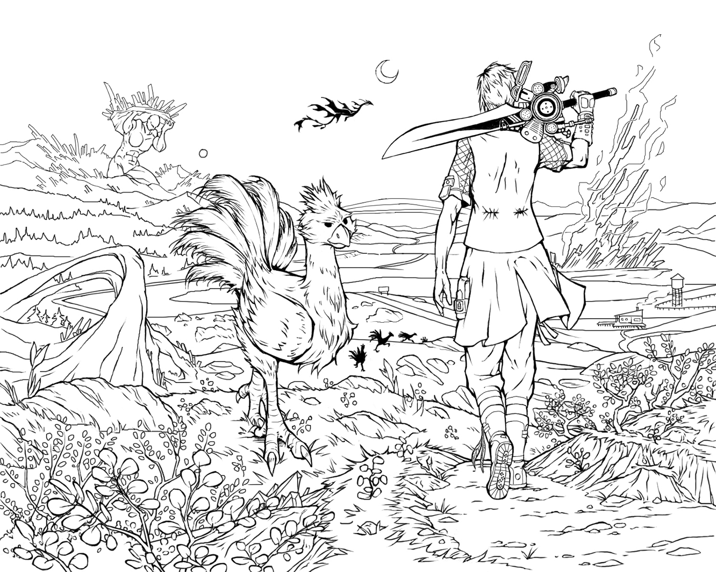 final fantasy Final Fantasy XV Chocobo crystal fantasy comic art Titan leviathan Video Games Ps4