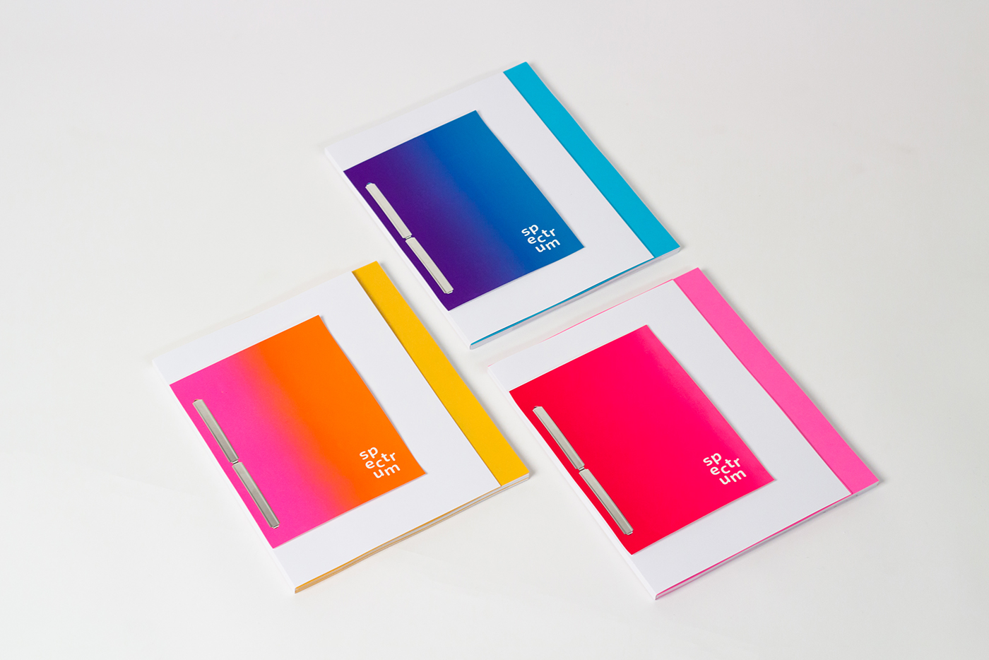 spectrum Catalogue catalog gradient gradients Screenprinting silkscreen book poster print Colourful  pins totes Exhibition 