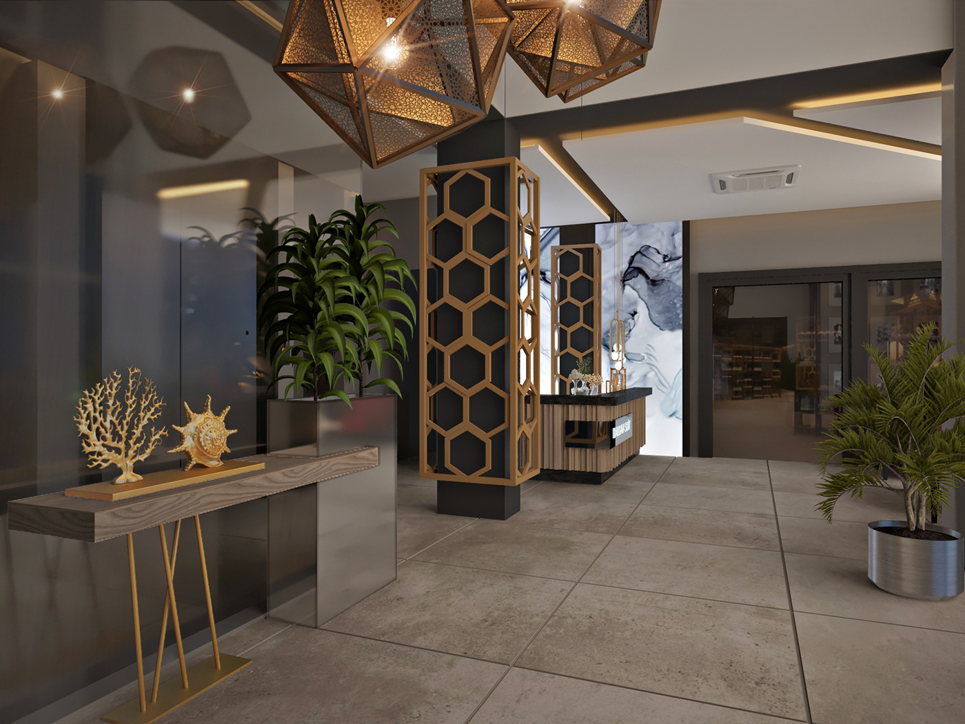 design interior design  hotel otel modern 3D Render visualization loby