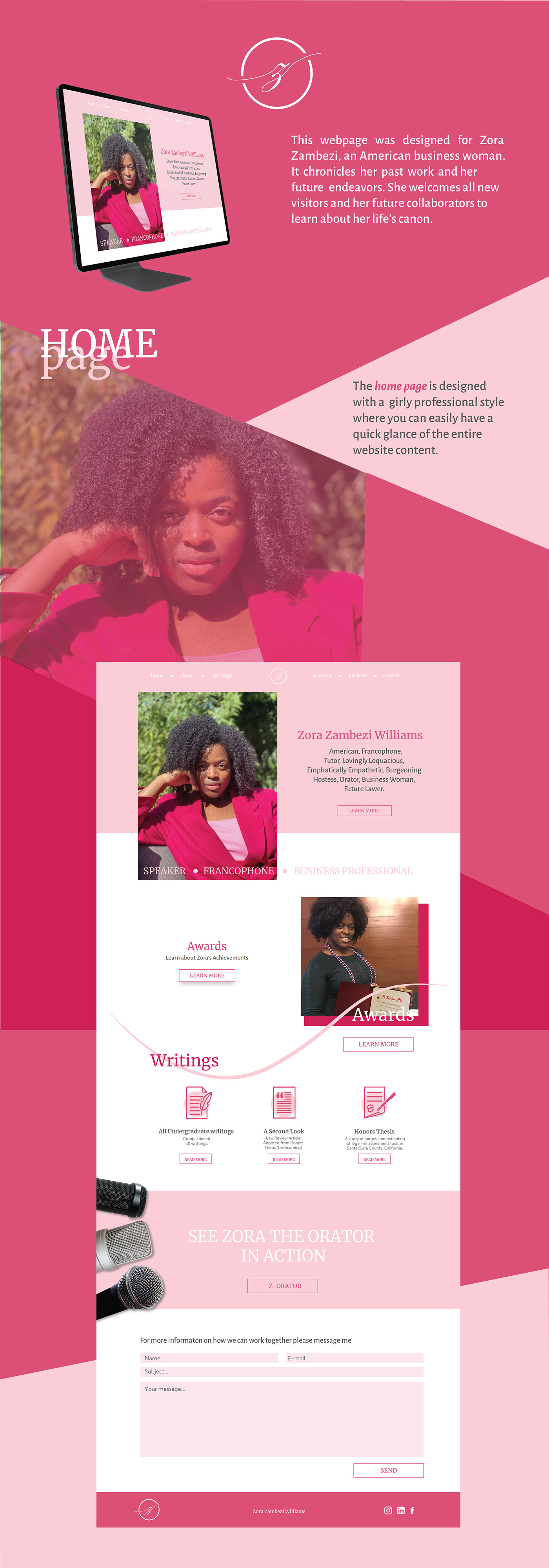 biography Diseño web graphic design  personal website pink website UX design Web Design 