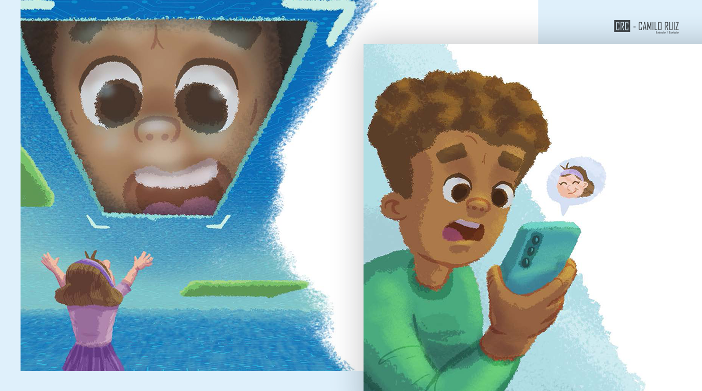 children's book children illustration Cyberbullying digital painting Layout editorial book design