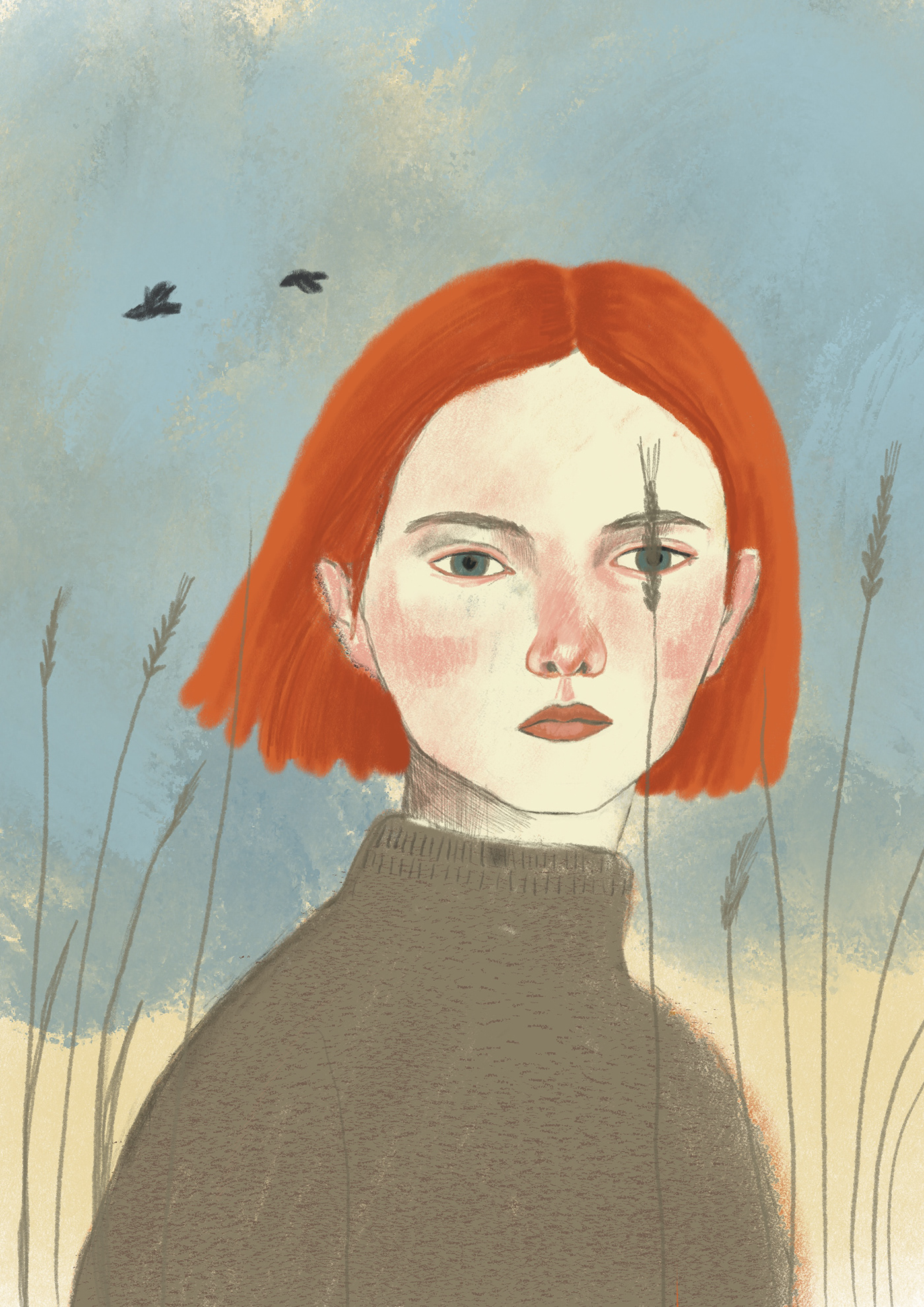 portrait autumn girl woman redhair orange Nature wind