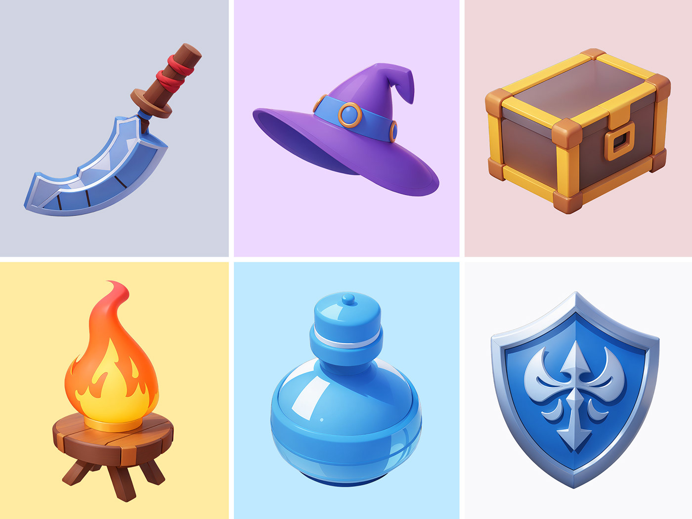 rpg game asset Sword potion Icon wizard fire shield chest