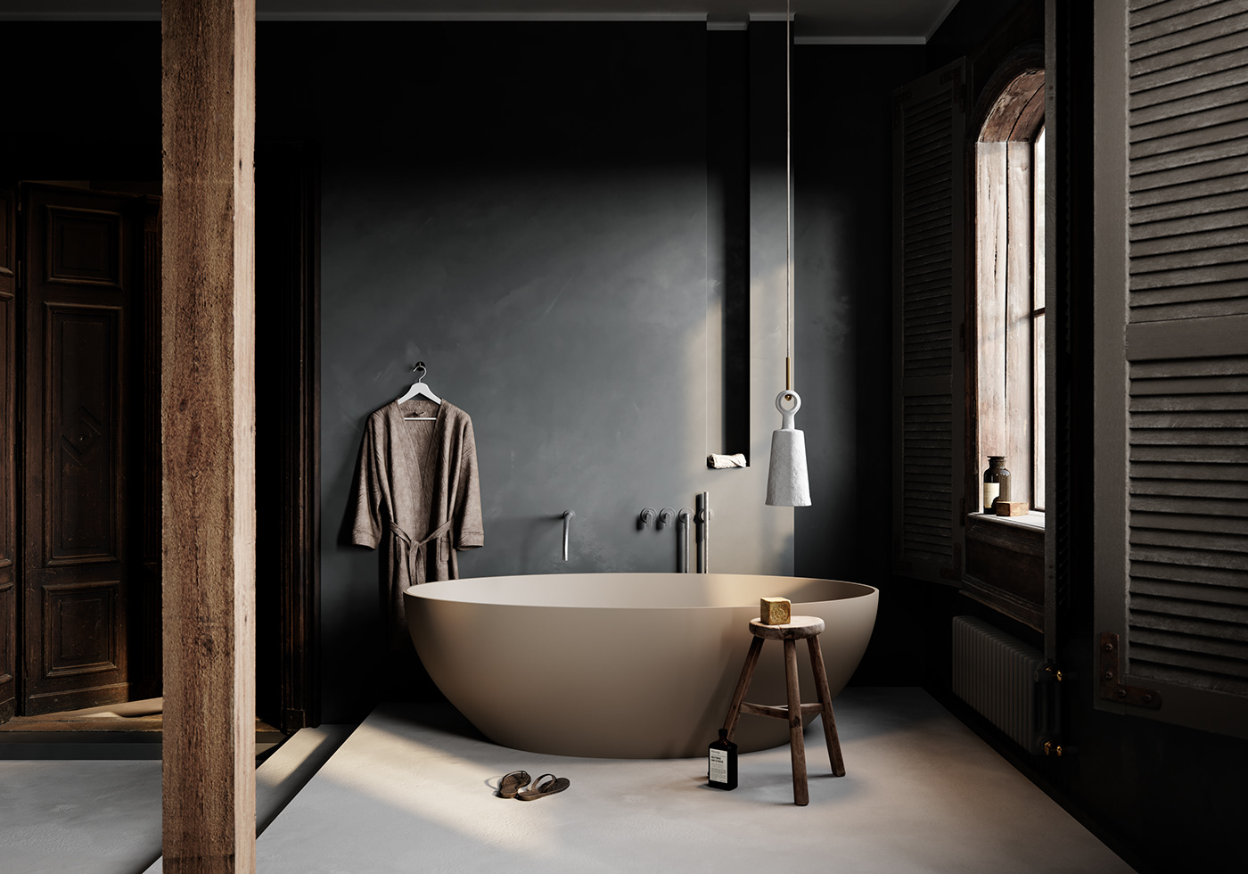 3D bathroom Behance dark design Interior product SHOWER