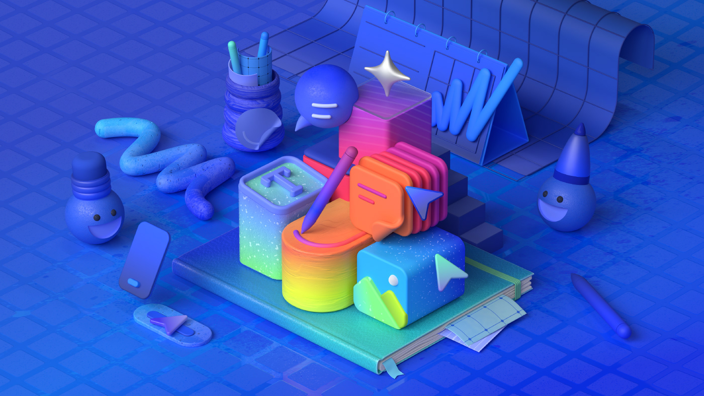 3D cinema4d geometric ILLUSTRATION  Isometric Microsoft neon set design  UI