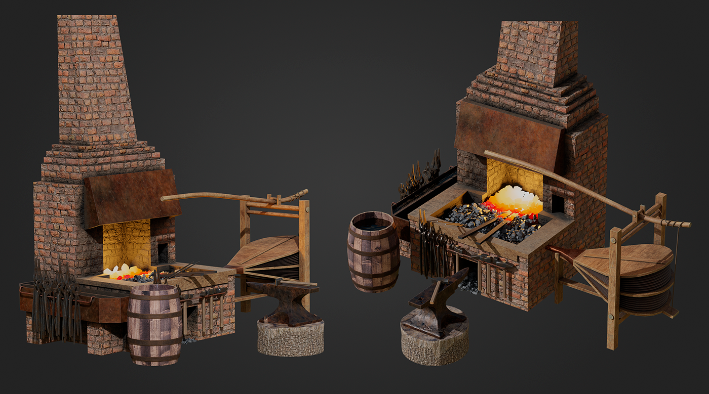 medieval armoury forge blender Realism model dark gothic