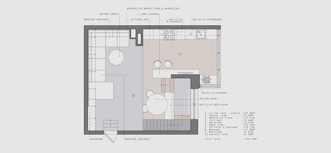 Interior design architecture visualization concrete children's room bathroom bedroom LOFT modern