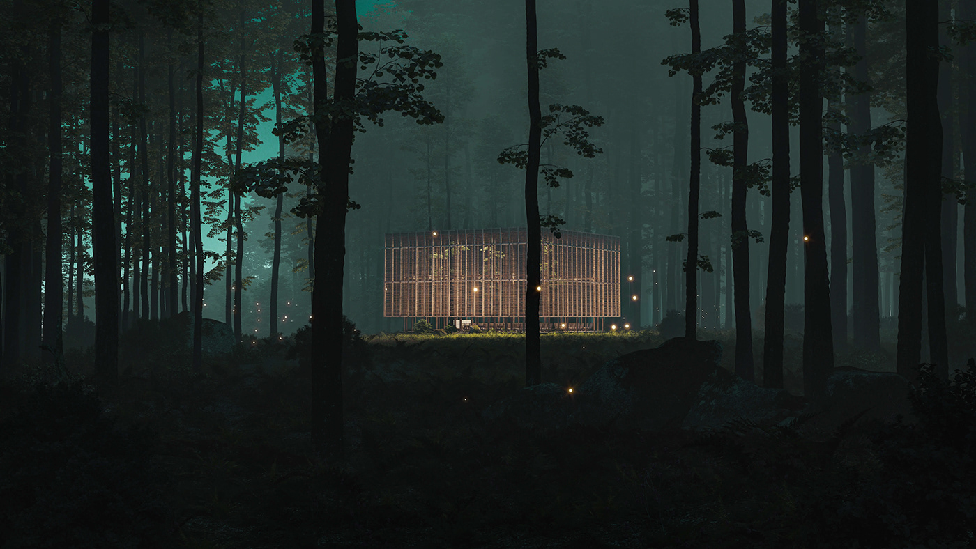 animation  architecture CGI fairytale forest mist mountain Nature trees visualization