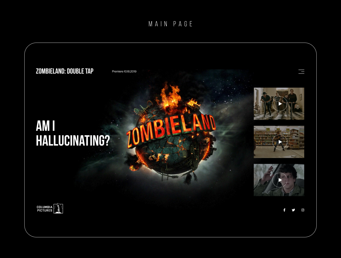 Zombieland promo Web Design  Minimalism concept ux UI animation  Cinema interaction