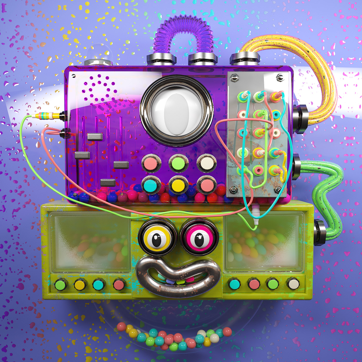 3D cinema 4d crazy funny machine monster plastic purple vray