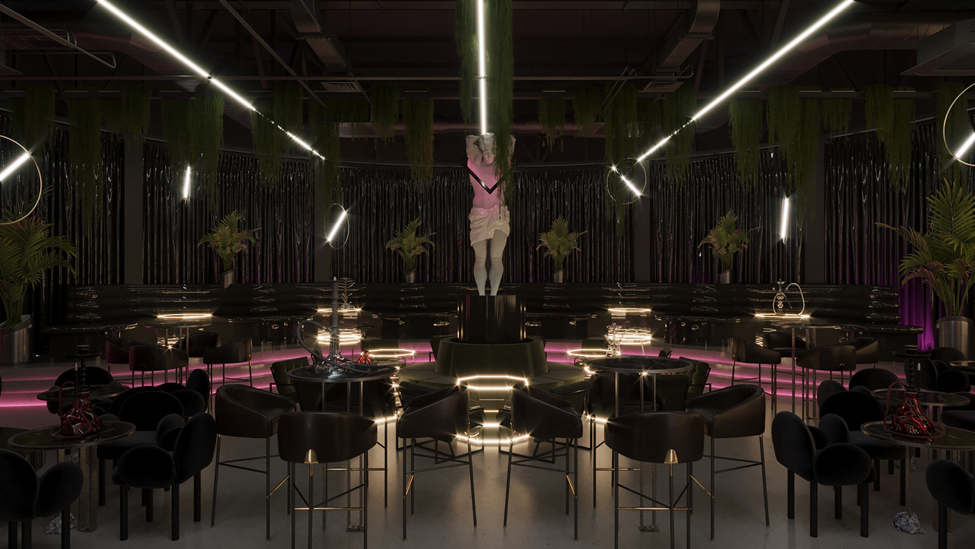 3ds max archviz CGI club corona hookah identity interior design  shisha lounge visualization