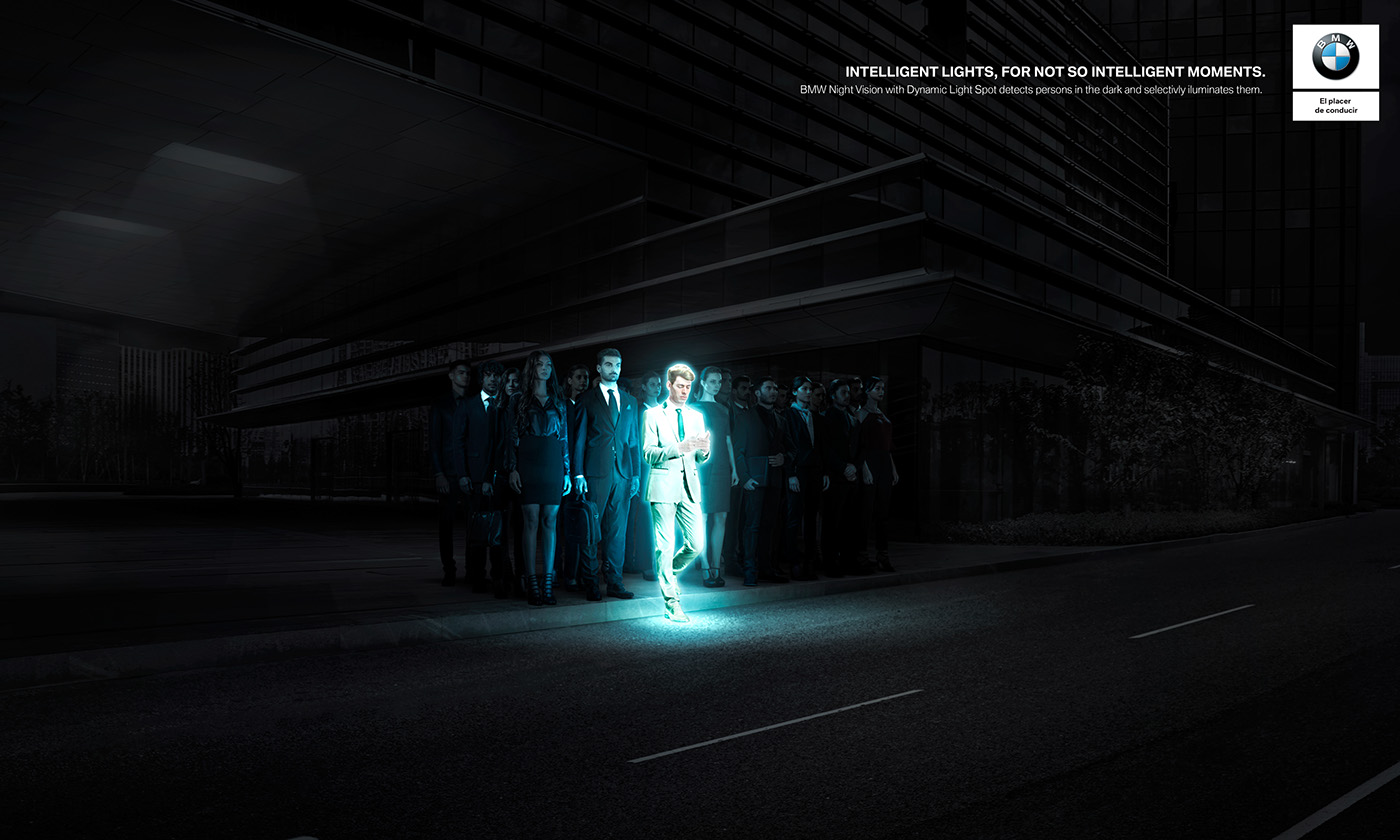 car ad Advertising  light assist BMW Ad art direction  Cannes dark One Show print